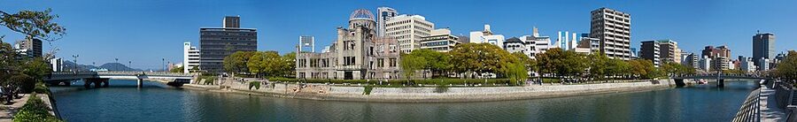 Panoramic view of Hiroshima Peace Memorial Park with the Atomic Bomb Dome