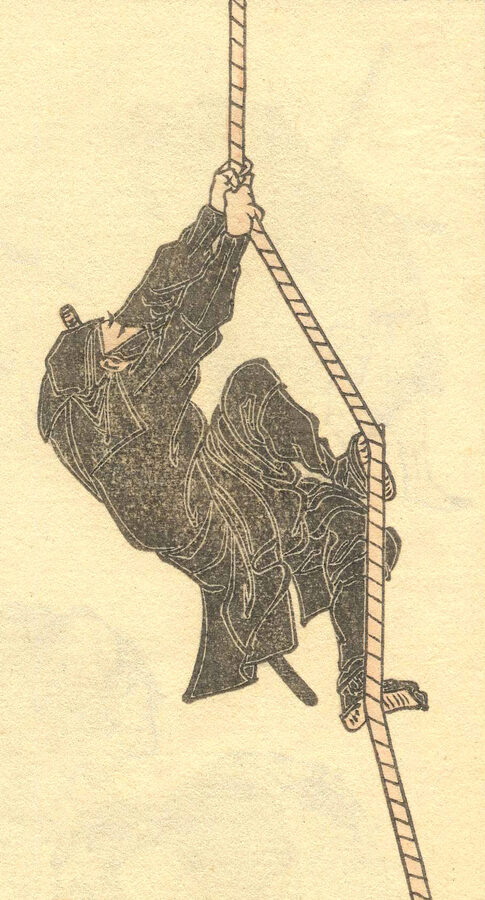 Hokusai manga sketch showing ninja-like figures in motion