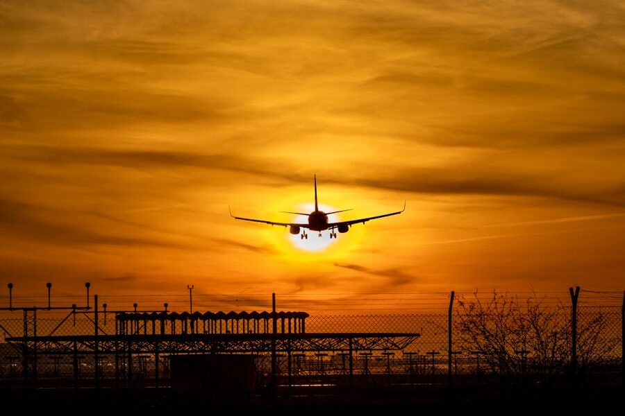 El Prat Airport Barcelona sunset landing