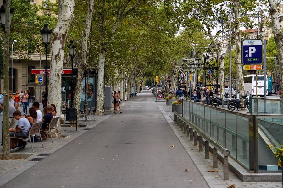 People walking along La Rambla in Barcelona