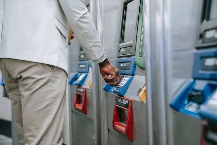 Close-up of a metro ticket vending machine touchscreen