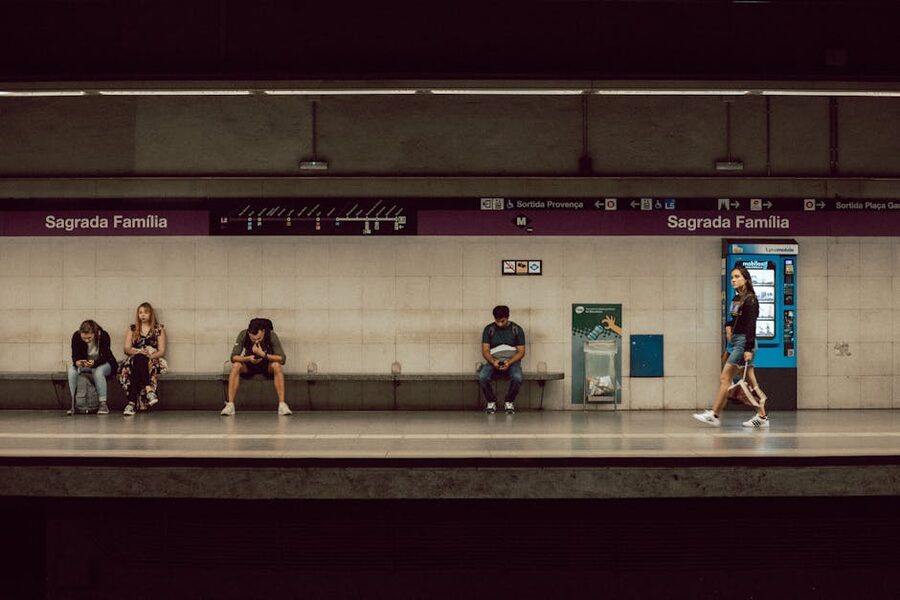 Commuters at Sagrada Familia metro station in Barcelona