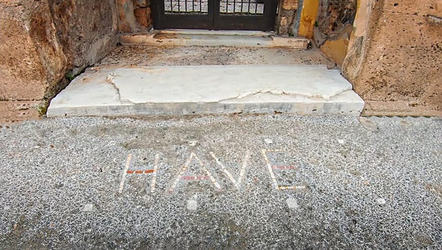 Welcome mosaic at the entrance of House of the Faun in Pompeii