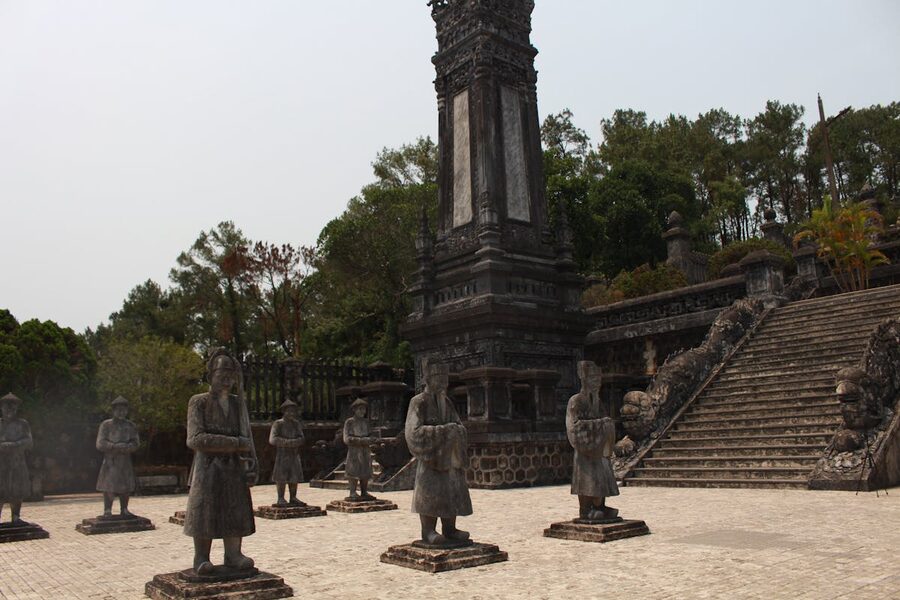 Rows of stone guardian statues at the Khai Dinh Tomb in Hue