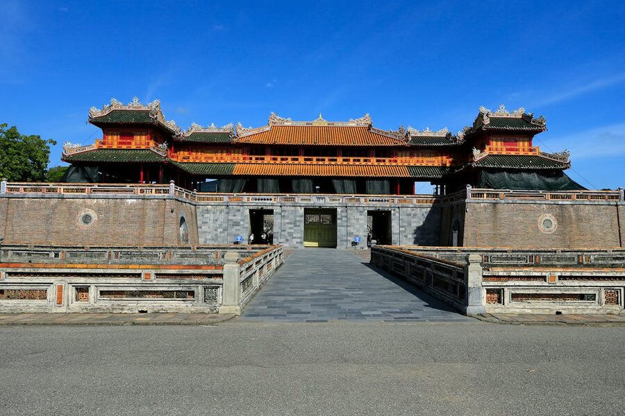 Majestic entrance gate to the Imperial City in Hue showing traditional architecture