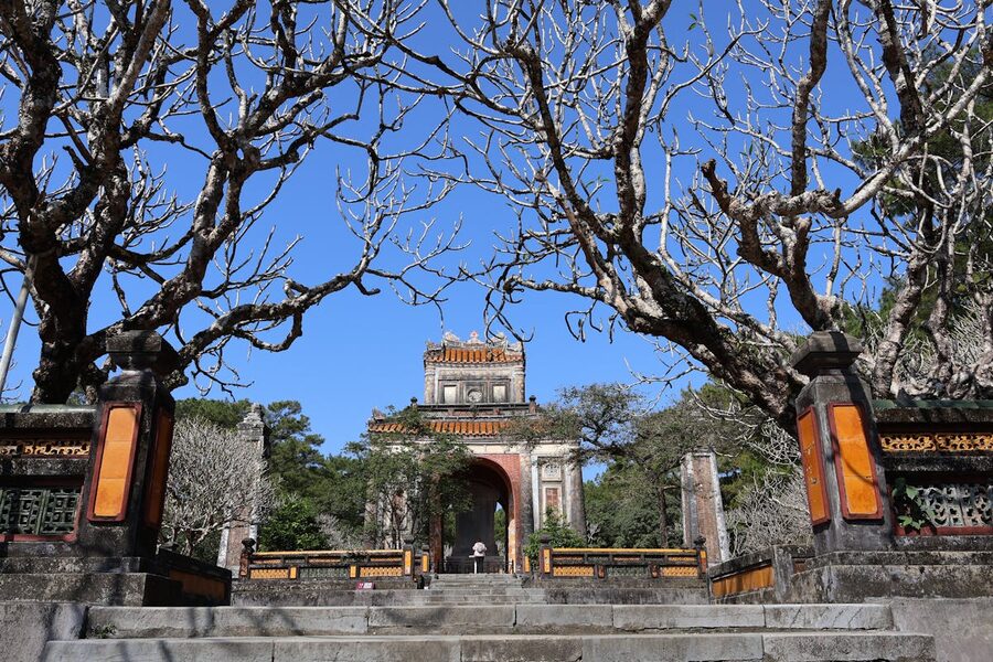 Grand entrance gate of the Minh Mang Tomb in Hue Vietnam