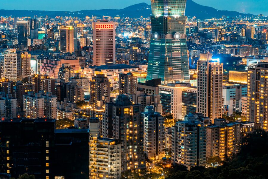 Taipei illuminated skyline at night