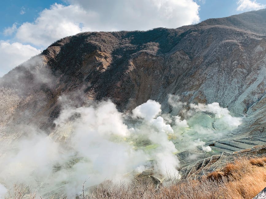 Steam rising from the volcanic valley of Owakudani in Hakone