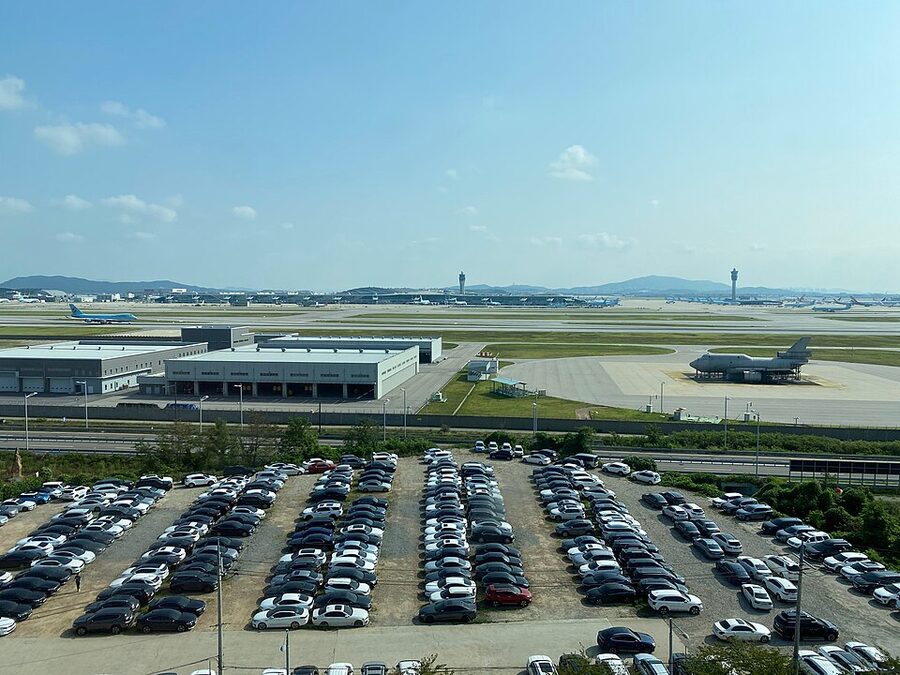 Incheon Airport parking area aerial view
