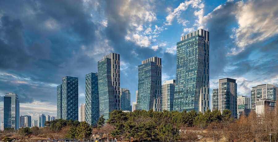 Songdo Incheon urban skyline with skyscrapers