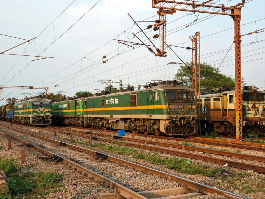 Indian Railways locomotives at sunset