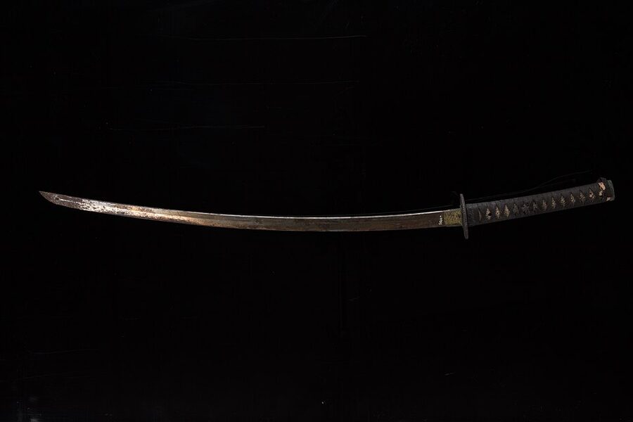 Japanese katana sword and scabbard on display