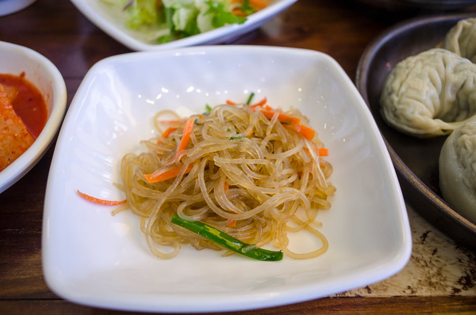 Korean japchae glass noodles with vegetables