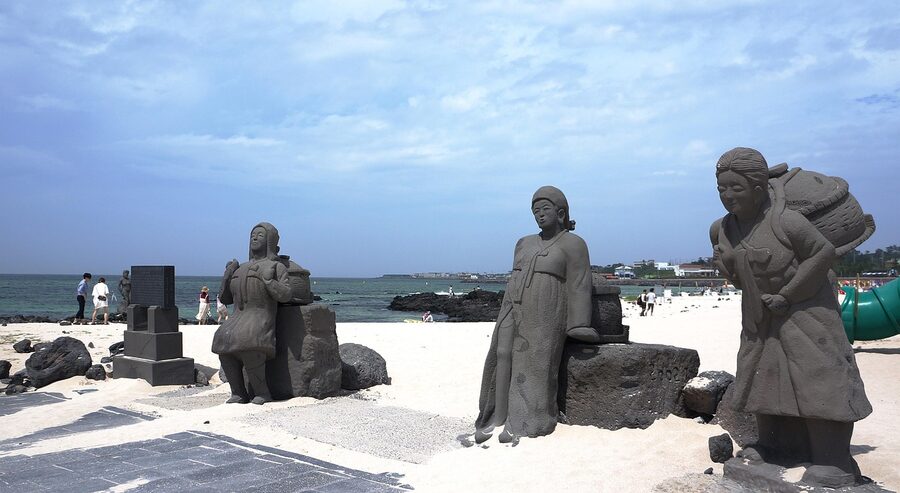 Haenyeo statue Jeju coast