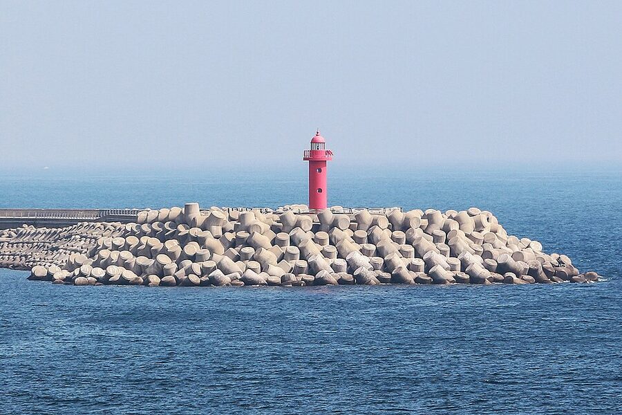 Red lighthouse on Jeju coast