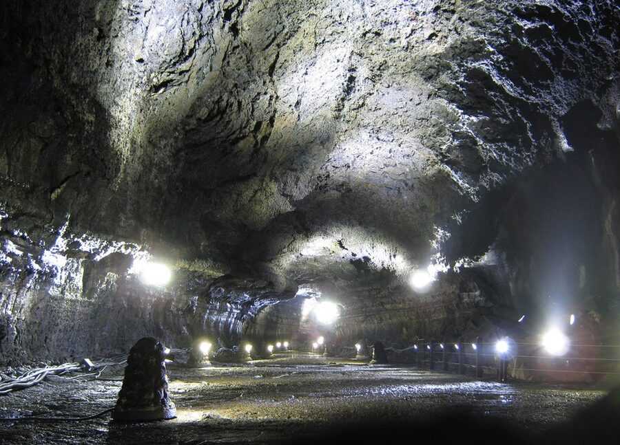 Manjanggul lava tube cavern interior Jeju