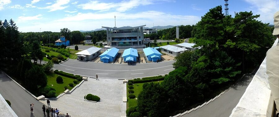 Blue conference huts at the Joint Security Area