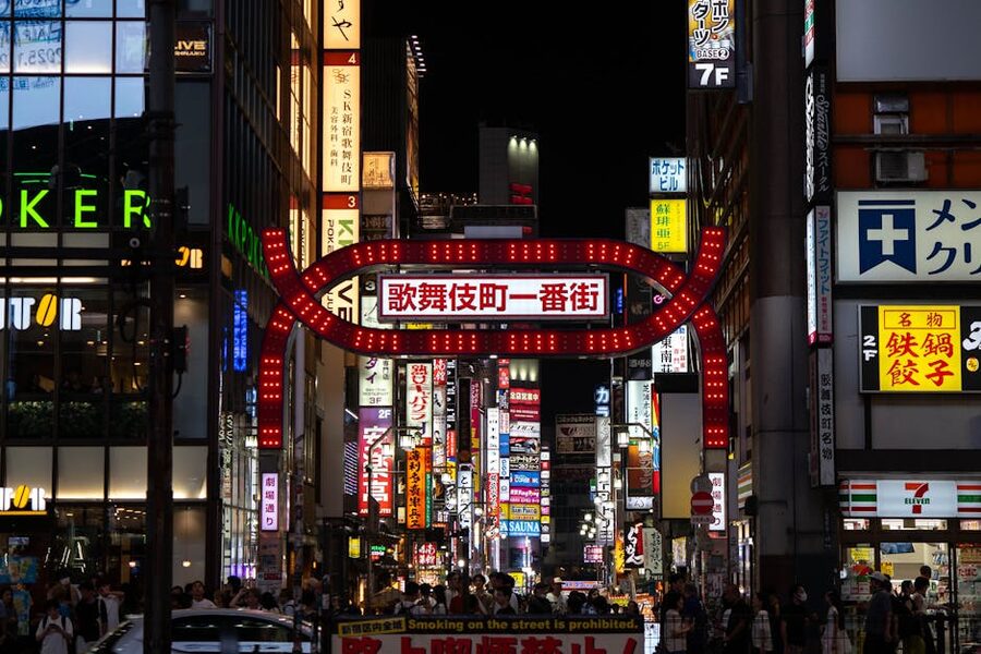 Kabukicho Shinjuku neon signs and crowds at night