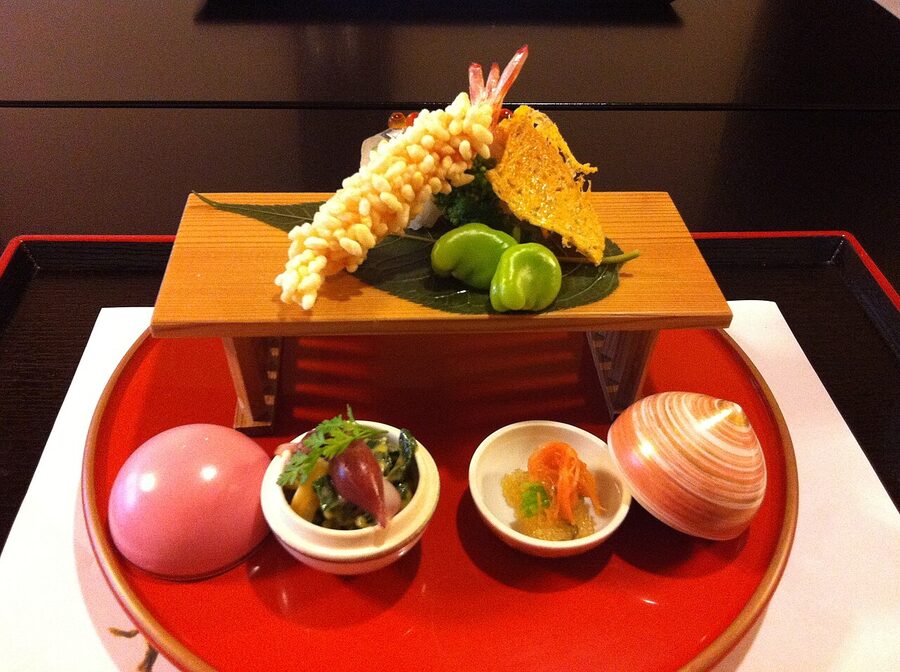 Kaiseki multi-course cuisine served in Kyoto Japan