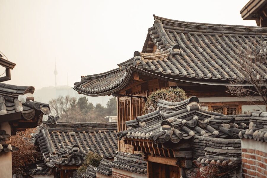 Traditional hanok roofs in Bukchon Hanok Village Seoul
