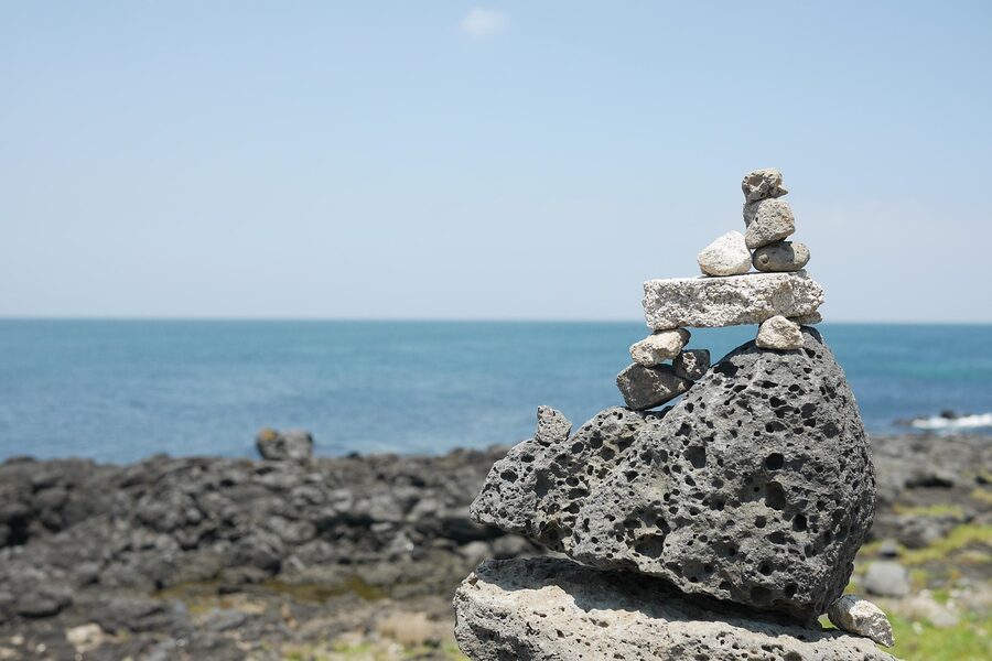 Jeju Island ocean waves and rocky coastline