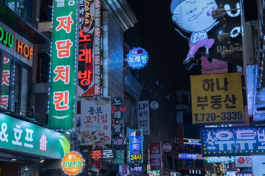 Seoul downtown with neon signage at night