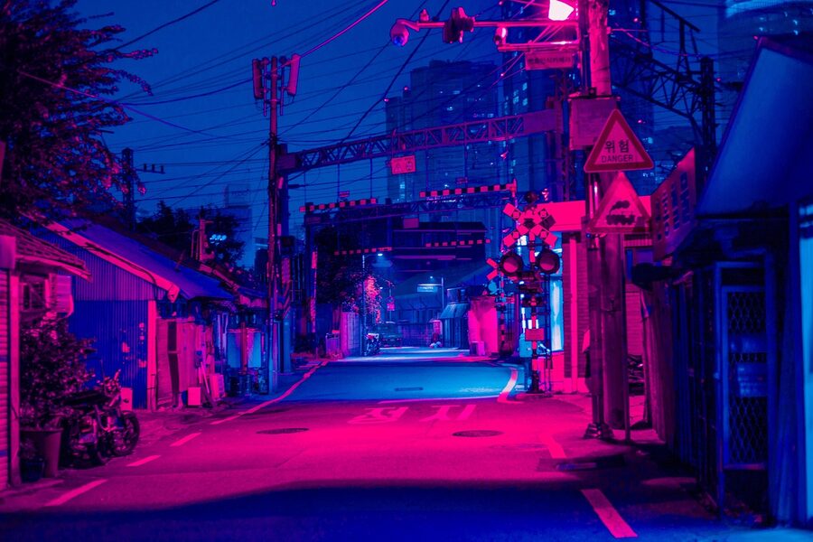 Seoul city street at night with traffic