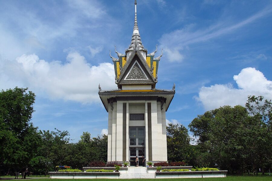 Buddhist memorial stupa at Choeung Ek killing fields Cambodia