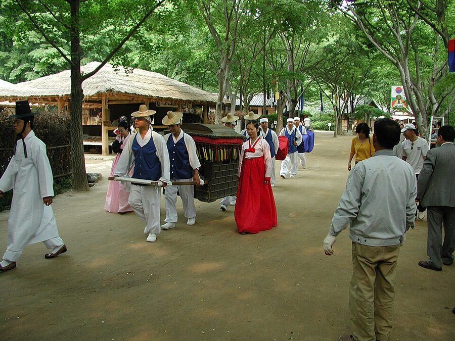 Interior detail of a traditional Korean hanok at the folk village