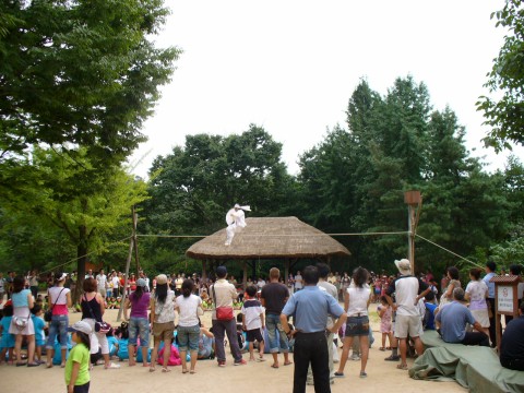 Tightrope walker performing at Korean Folk Village
