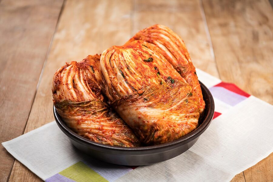 Korean cabbage kimchi served as a side dish at dinner