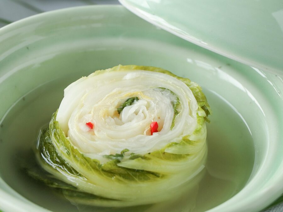 White baek kimchi served as a traditional Korean side dish