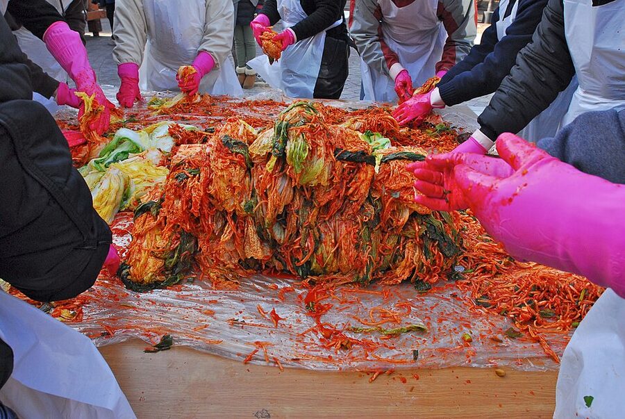 Gimjang community kimchi making in Gaemi Village Korea December 2012