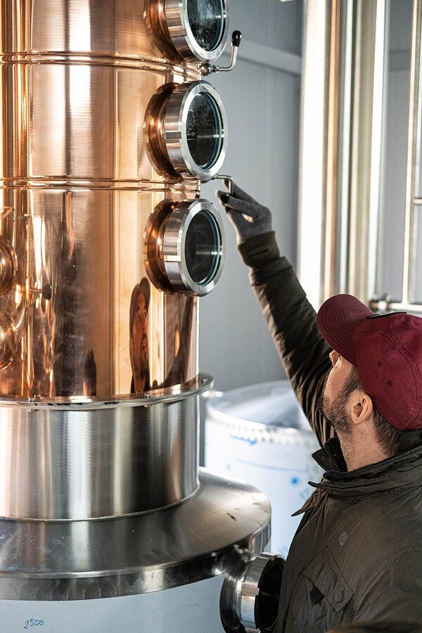 Copper still inside a traditional Korean soju distillery