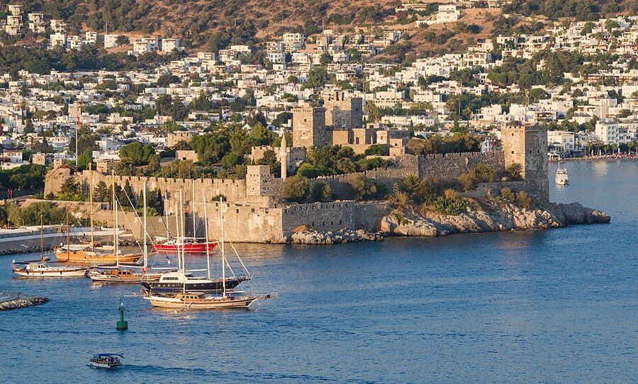 Bodrum Castle Turkey marina view from cruise boat