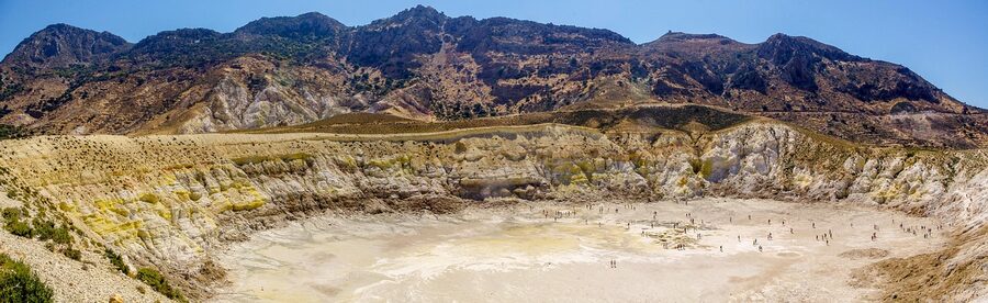 Nisyros Stefanos crater panoramic view sulphur fumaroles