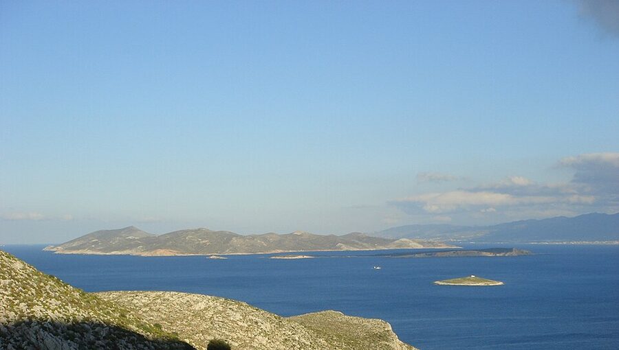 Pserimos and Plati islets viewed from a Kalymnos hillside