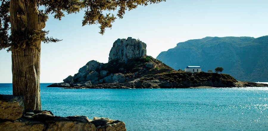 Rock formation small Greek island Aegean Sea