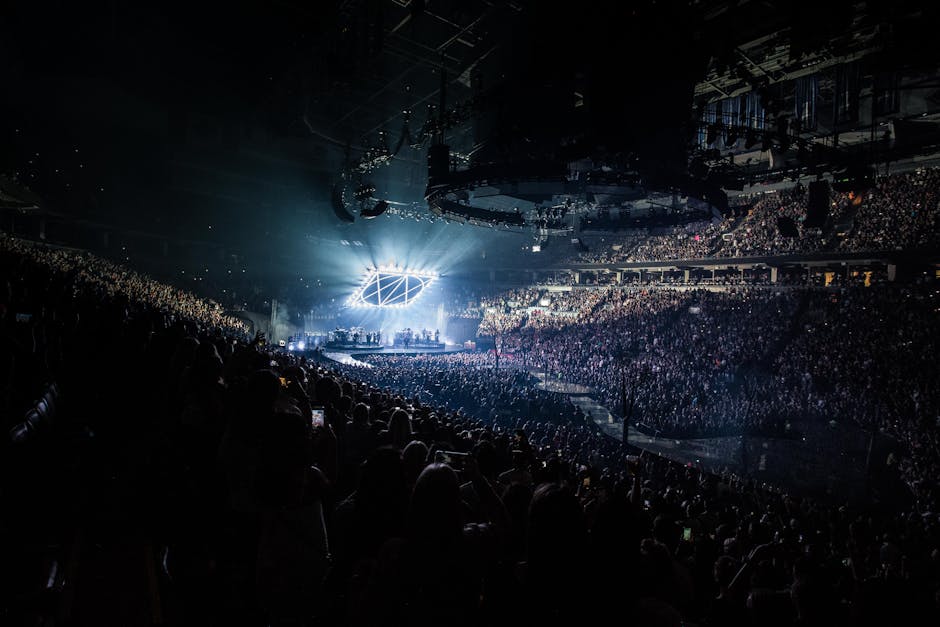 Bright K-pop concert stage lights
