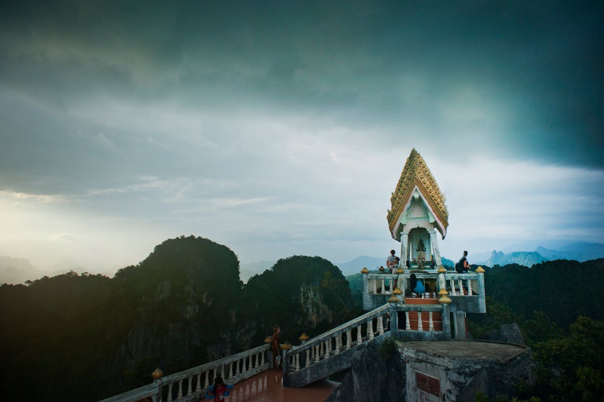 Panoramic view from the summit of Tiger Cave Temple in Krabi Thailand