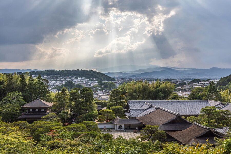 Ginkaku-ji temple from a hillside vantage