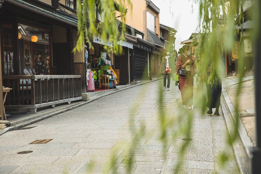Kyoto Gion lantern-lit street at evening