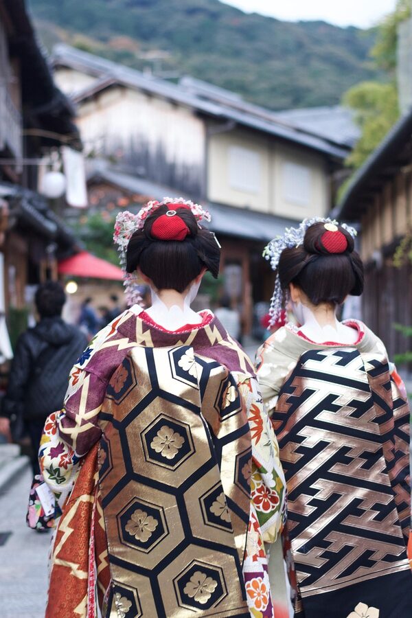 Maiko in colorful kimono in Kyoto