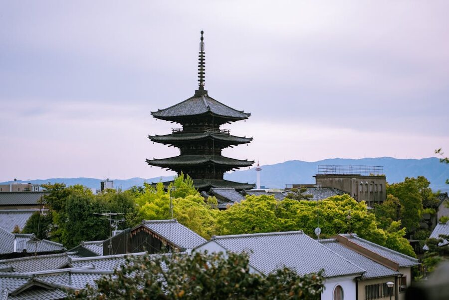 Yasaka Pagoda in Kyoto with traditional rooftops