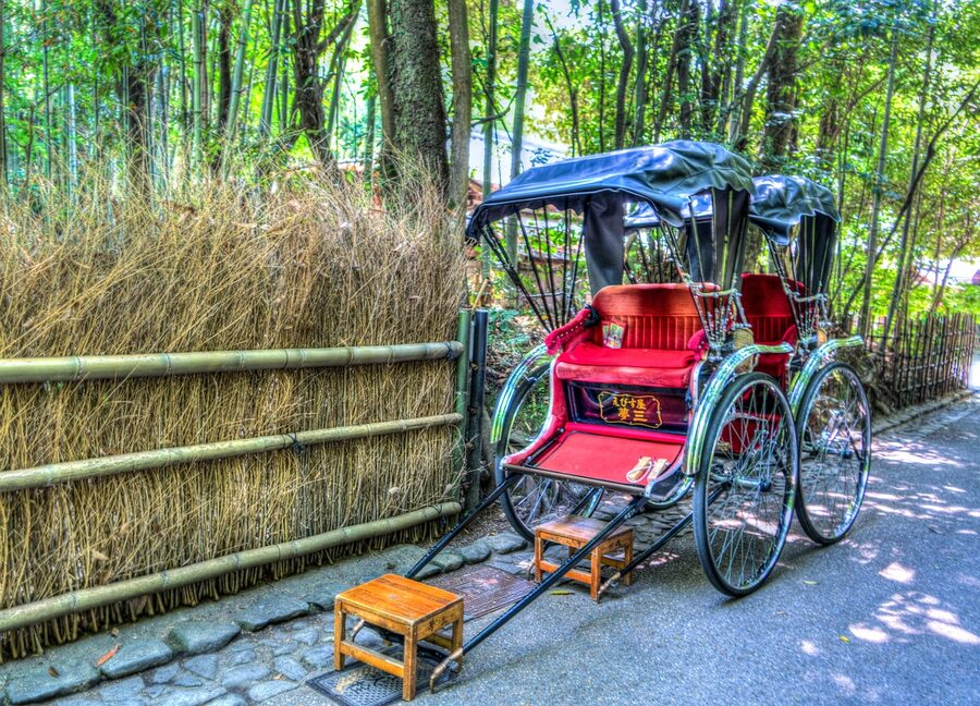 Rickshaw with two guests in Arashiyama