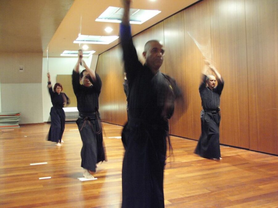 Iaido sword drawing practice during training