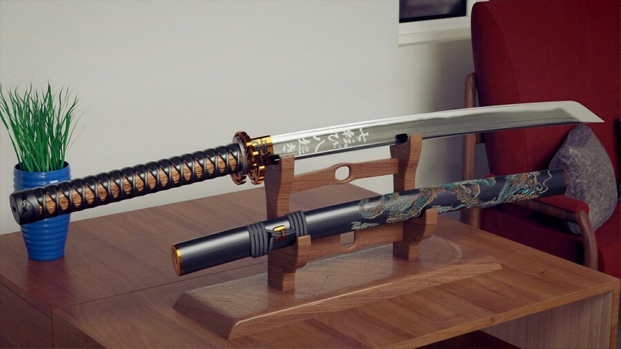 Katana sword against a minimal background