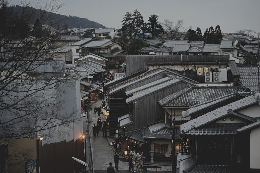 Traditional street scene in Kyoto neighborhood