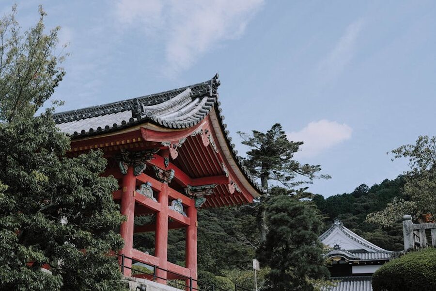 Traditional Kyoto pagoda in a garden setting