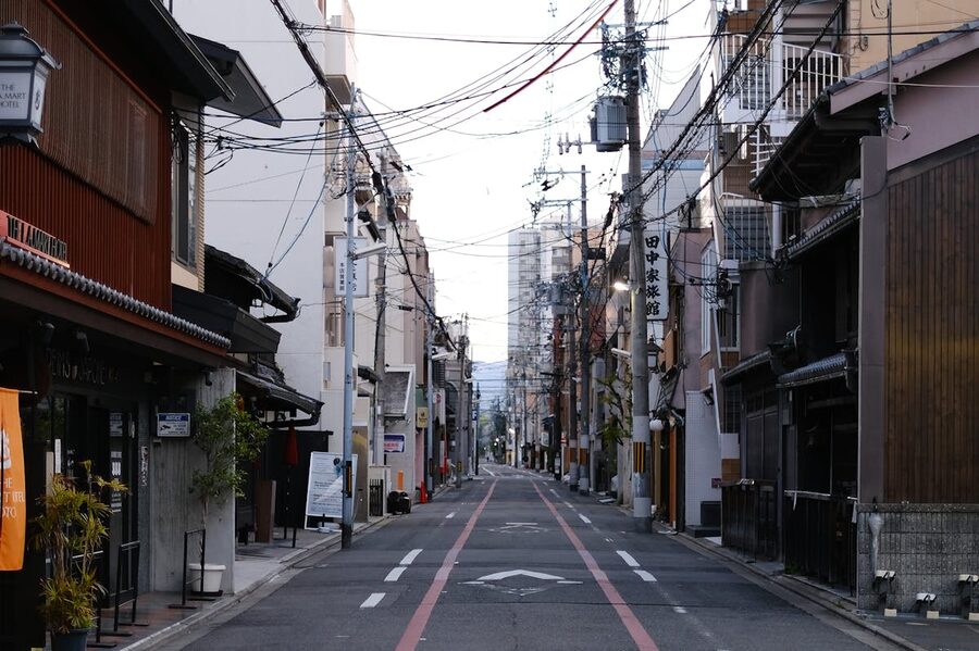 Traditional Japanese street in Kyoto at twilight